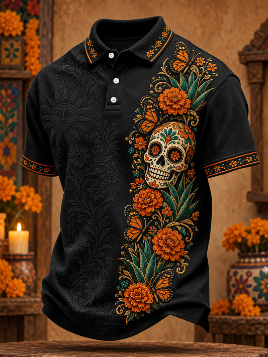Men's Mexico Day of The Dead Floral Art Printed Casual Tops