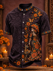 Men's Day of The Dead Floral Art Printed Shirt