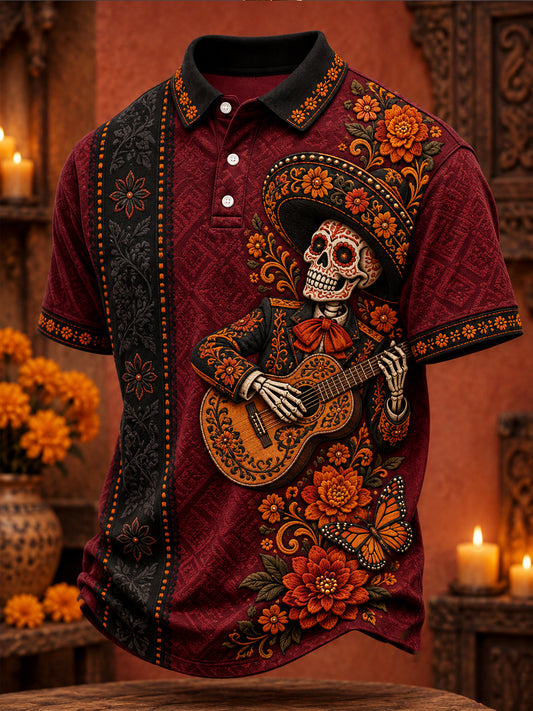 Men's Day of The Dead Floral Art Printed Casual Tops