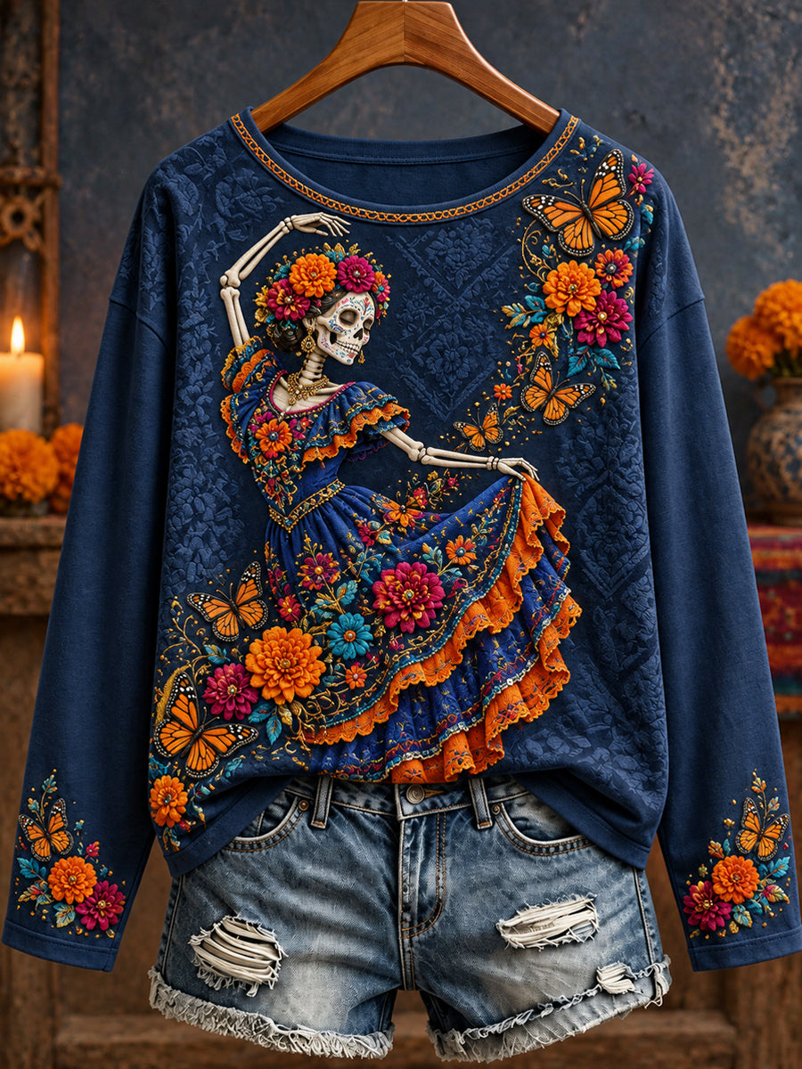 Women's Day of The Dead Floral Art Printed T-shirt