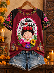 Women's Mexico Lele Doll Art Printed T-Shirt