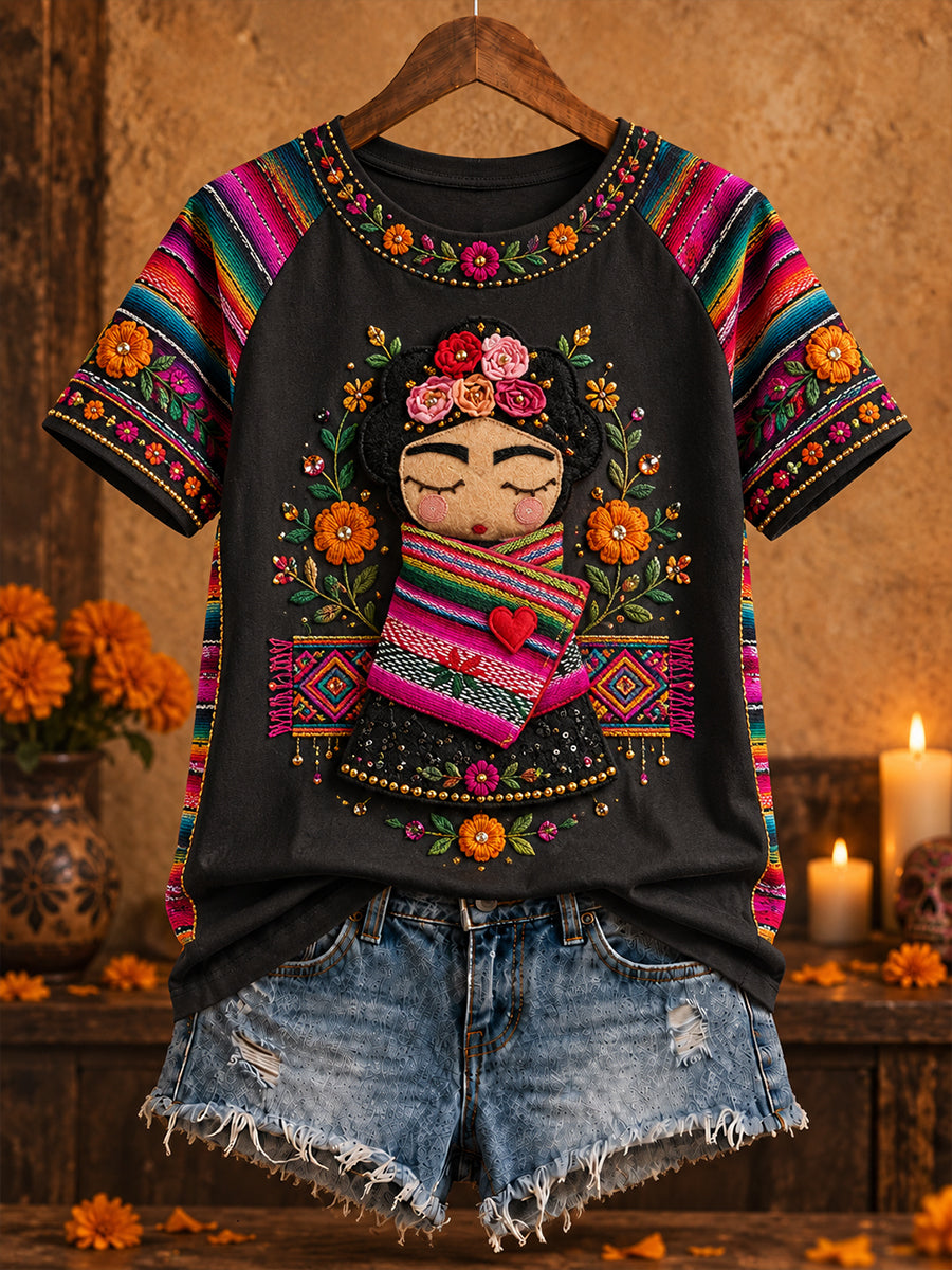 Women's Mexico Lele Doll Art Printed T-Shirt