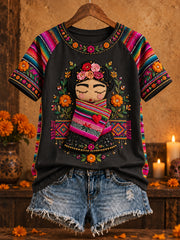 Women's Mexico Lele Doll Art Printed T-Shirt