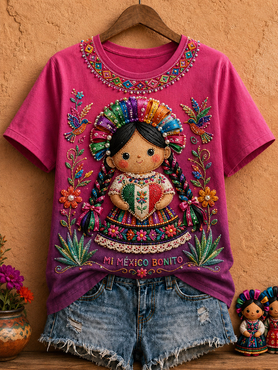 Women's Mexico Lele Doll Art Printed T-Shirt