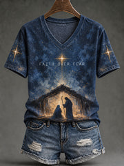 Women's faith theme pattern printed casual short-sleeve T-shirt