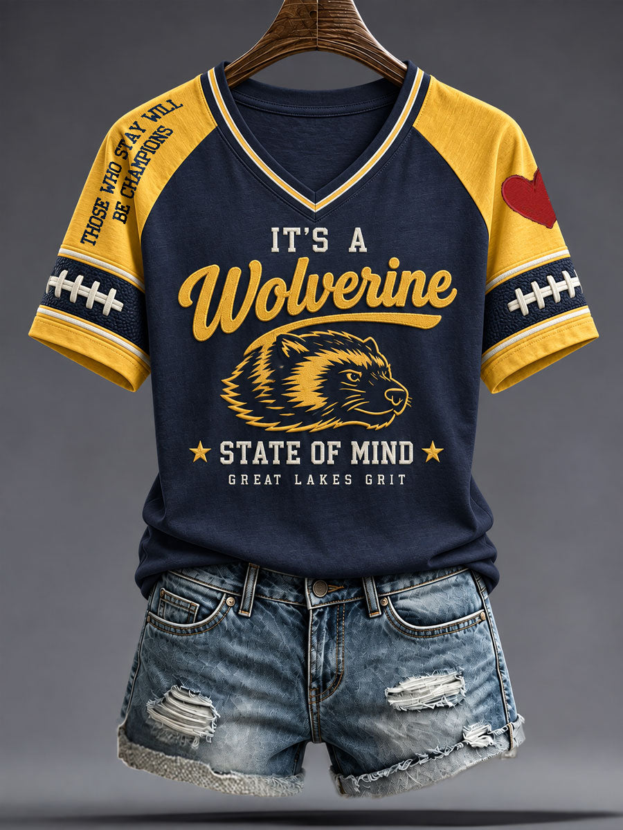 Women's Michigan University Football Lover Printed T-shirt