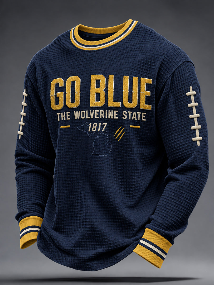 Men's Michigan University Football Lover Printed Waffle Sweatshirt