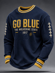 Men's Michigan University Football Lover Printed Waffle Sweatshirt