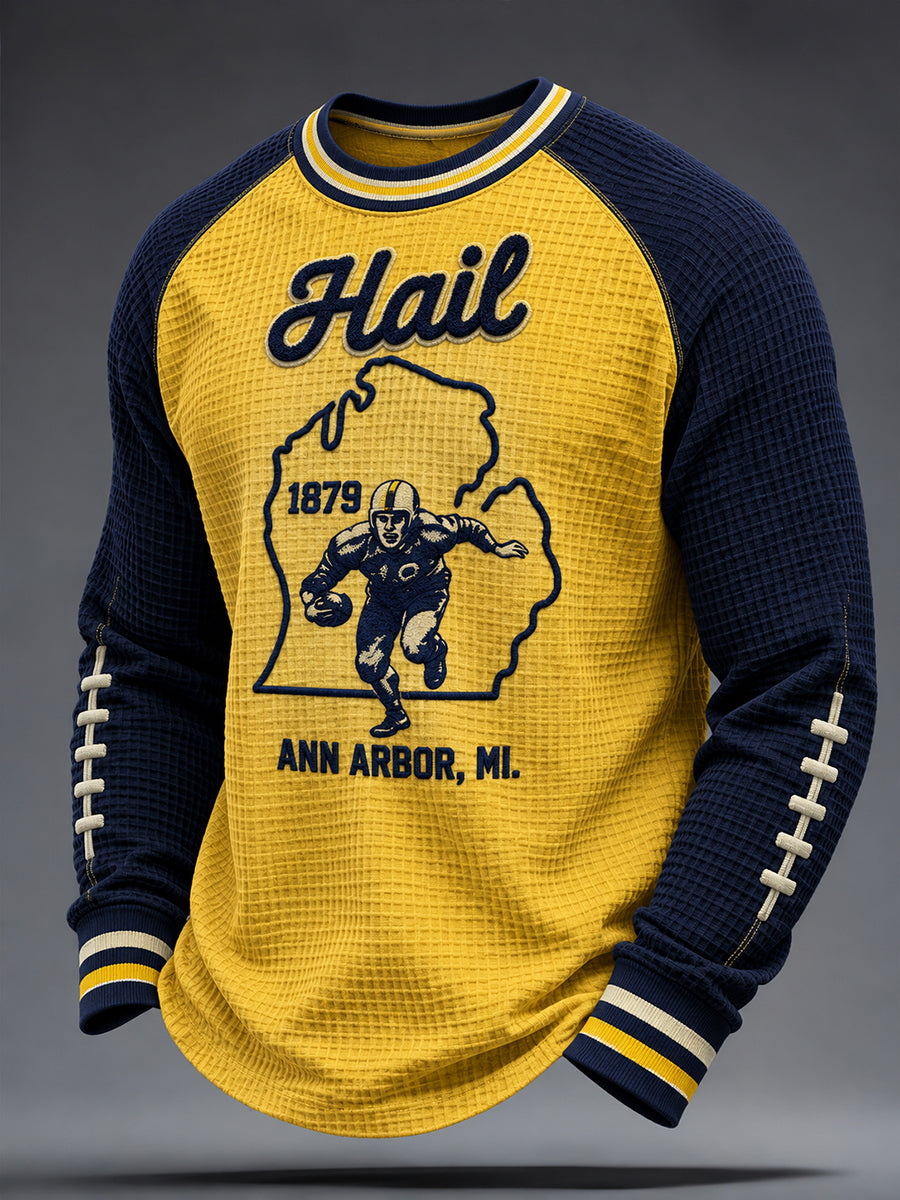 Men's Michigan University Football Lover Printed Waffle Sweatshirt