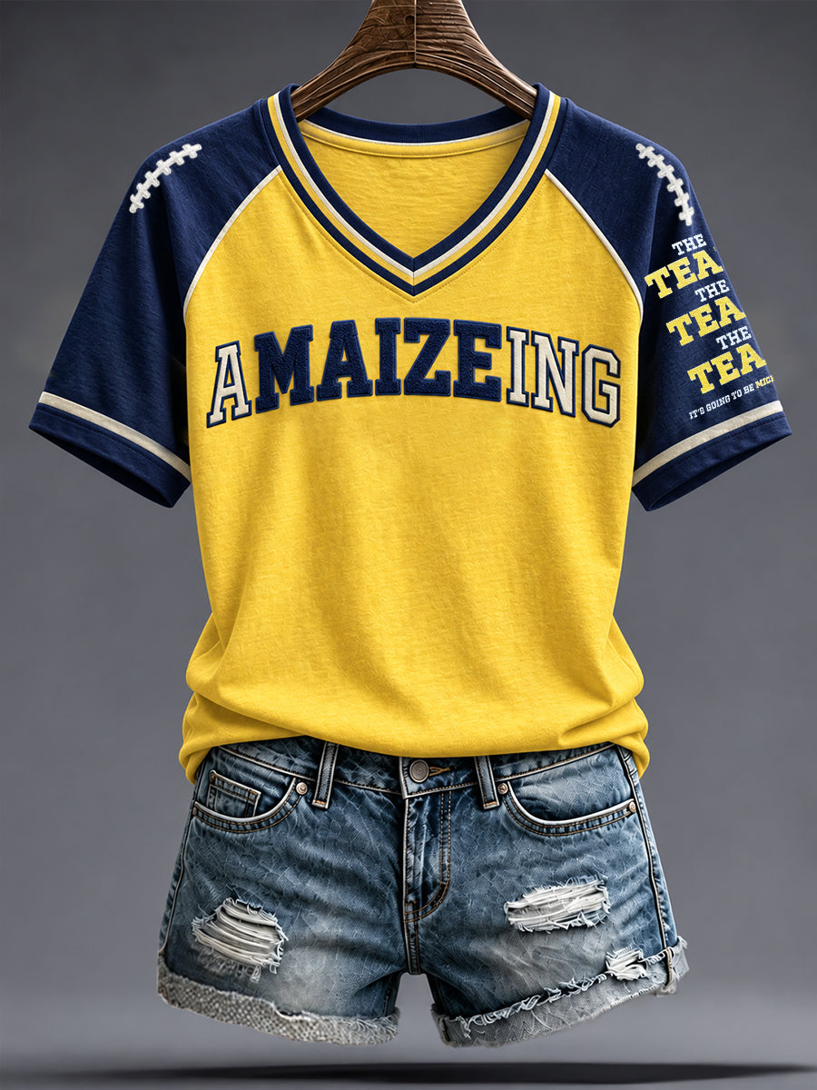 Women's Michigan University Football Lover Printed T-shirt