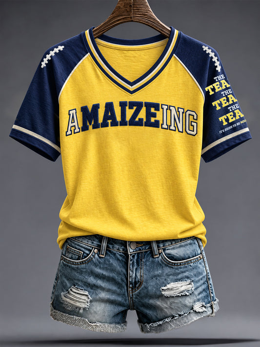 Women's Michigan University Football Lover Printed T-shirt