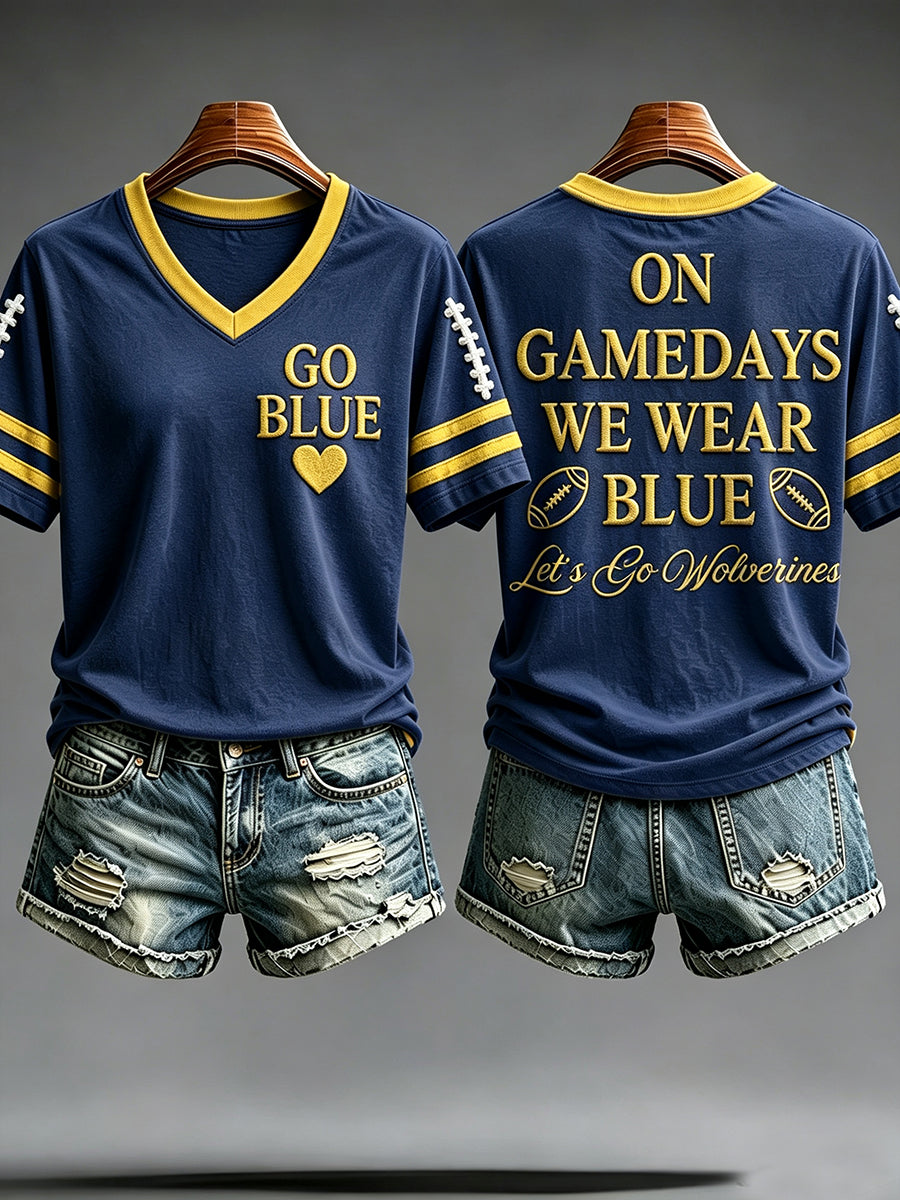 Women's Michigan University Football Lover Printed T-shirt