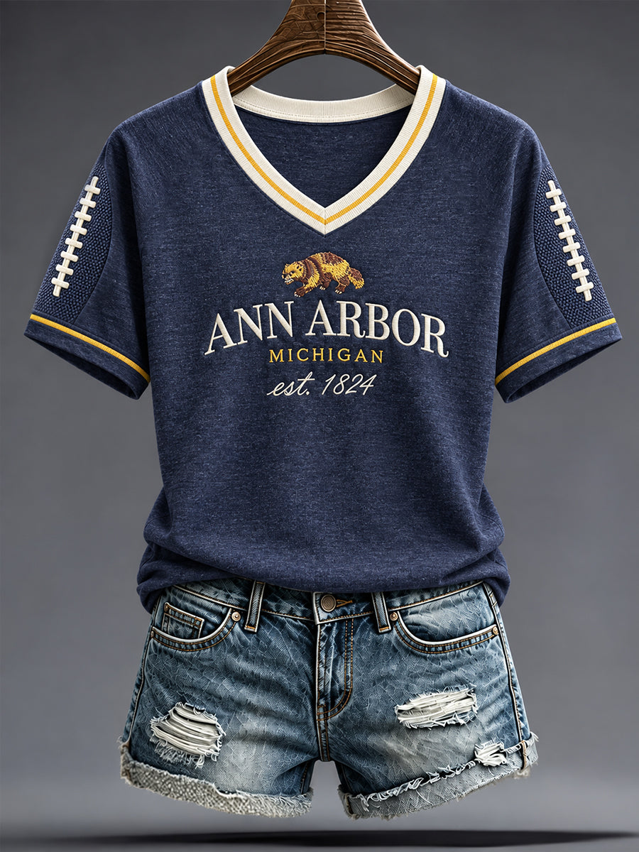 Women's Michigan University Football Lover Printed T-shirt