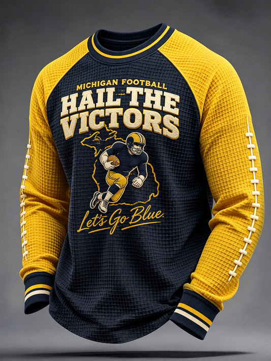Men's Michigan University Football Lover Printed Waffle Sweatshirt