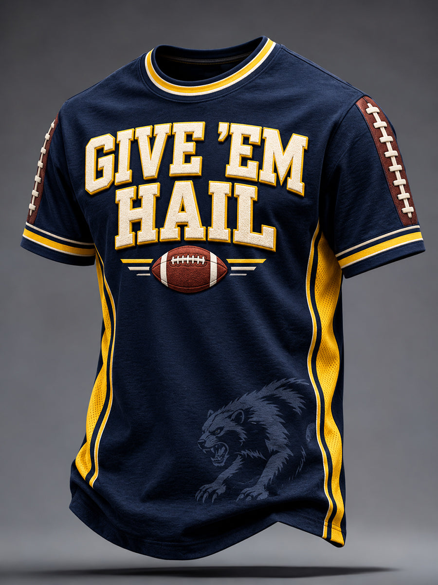 Men's Michigan University Football Lover Printed T-shirt