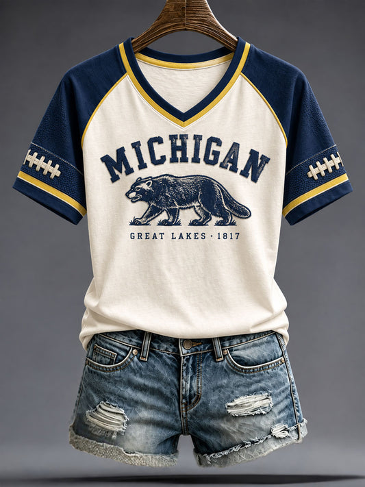 Women's Michigan University Football Lover Printed T-shirt