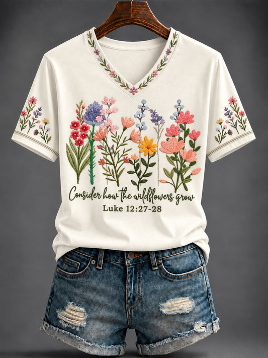 Women's Faith Printed V-neck T-shirt