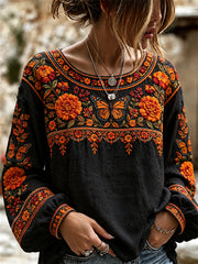 Women's Day of the Dead Marigolds & Monarch Butterflies Print Shirt