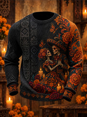 Men's Mexico Day of The Dead Floral Art Printed Waffle Sweatshirt