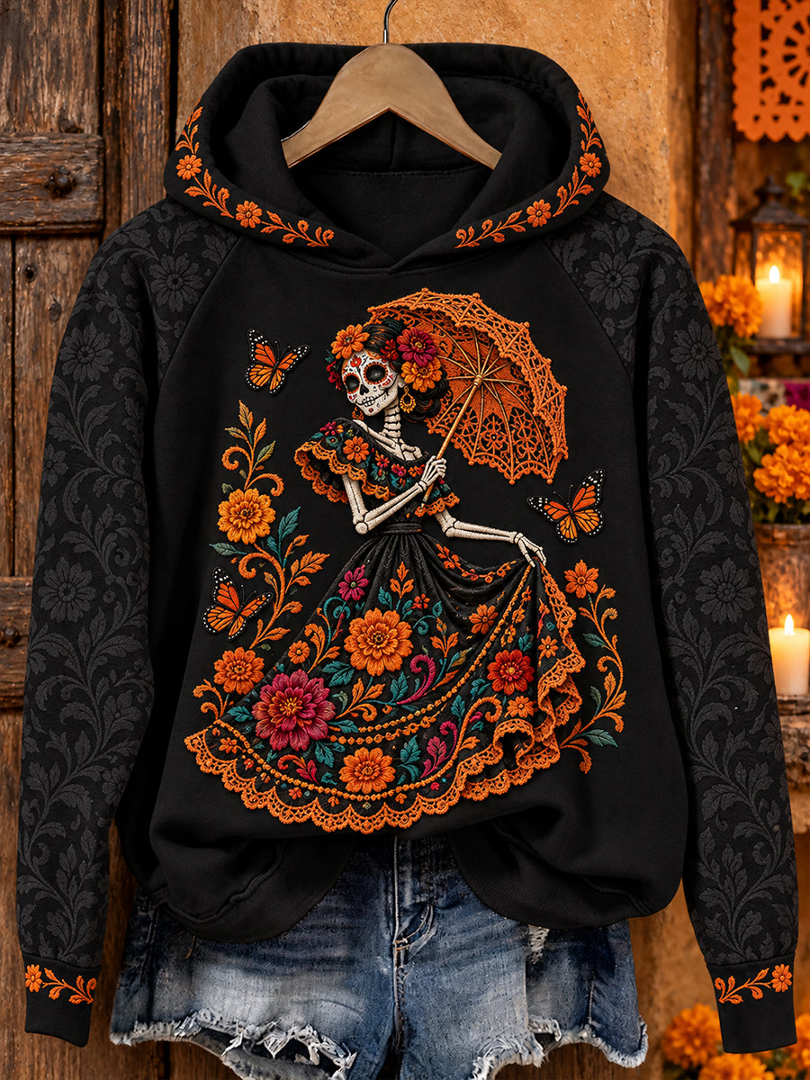 Women's Mexico Day of The Dead Floral Art Printed Hoodie