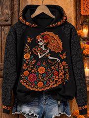 Women's Mexico Day of The Dead Floral Art Printed Hoodie