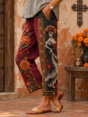 Women's Mexico Day of The Dead Floral Art Printed Pants