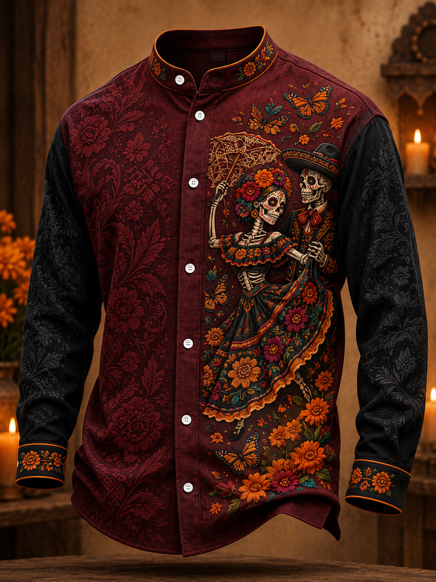 Men's Mexico Day of The Dead Floral Art Printed Shirt