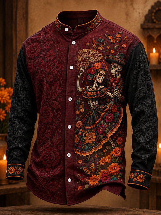 Men's Mexico Day of The Dead Floral Art Printed Shirt