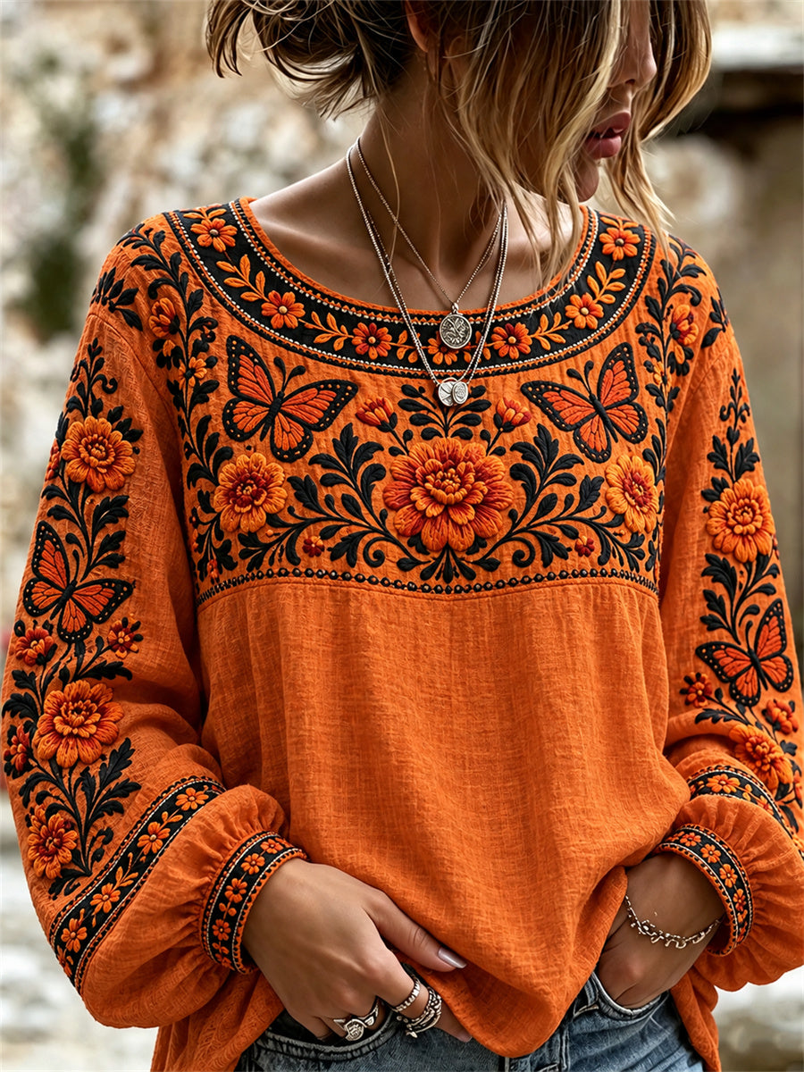 Women's Day of the Dead Marigolds & Monarch Butterflies Print Shirt