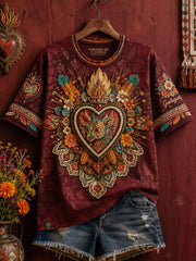 Women's Mexico Folk Floral Art Printed T-Shirt