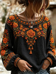 Women's Day of the Dead Monarch Butterflies & Marigolds Floral Print Shirt