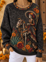 Women's Mexico Day of The Dead Floral Art Printed Sweatshirt