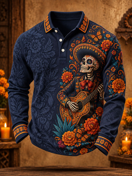 Men's Mexico Day of The Dead Floral Art Printed Casual Tops