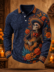Men's Mexico Day of The Dead Floral Art Printed Casual Tops