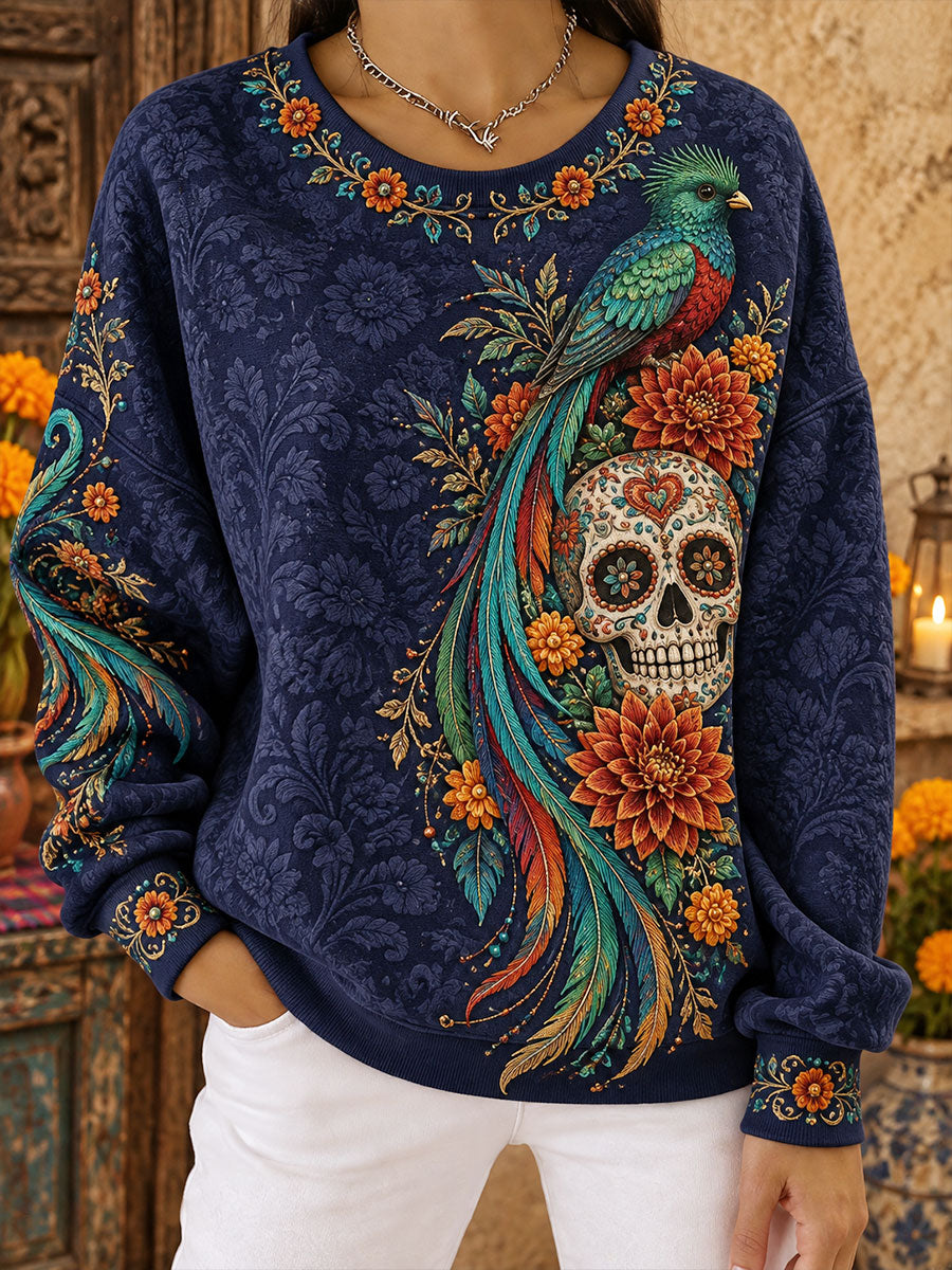 Women's Mexico Day of The Dead Floral Art Printed Sweatshirt