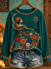 Women's Mexico Day of The Dead Floral Art Printed T-shirt