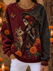 Women's Mexico Day of The Dead Floral Art Printed Sweatshirt