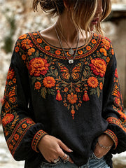 Women's Day of the Dead Monarch Butterflies & Marigolds Floral Print Shirt