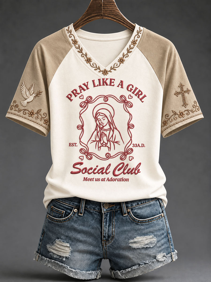 Women's "Pray Like A Girl" Catholic Faith Virgin Mary T-Shirt