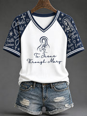 Women's "To Jesus Through Mary" Catholic Faith Virgin Mary T-Shirt