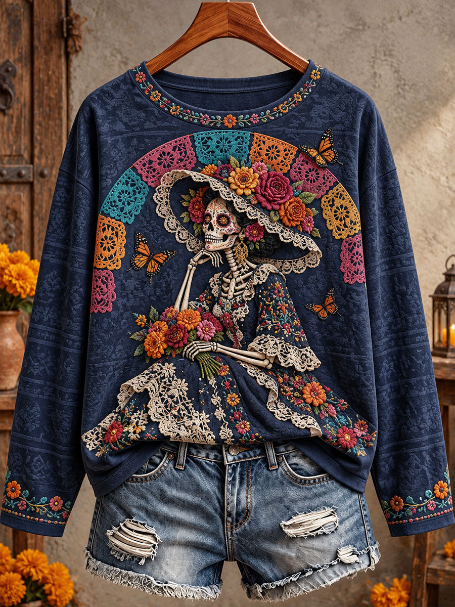 Women's Mexico Day of The Dead Floral Art Printed T-shirt