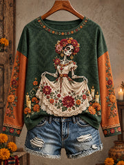 Women's Mexico Day of The Dead Floral Art Printed T-shirt