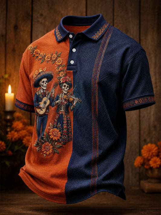 Men's Mexico Day of The Dead Floral Art Printed Casual Tops