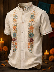 Men's Mexico Day of The Dead Floral Art Printed Shirt