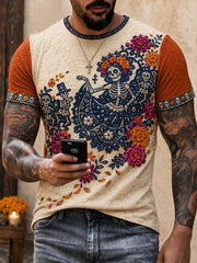 Men's Mexico Day of The Dead Floral Art Printed T-shirt