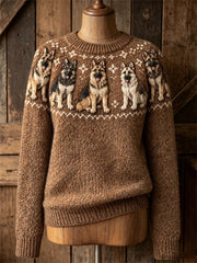 Women's Vintage German Shepherd Dogs Yoke Isle Print Cozy crew neck sweater