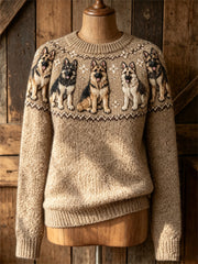 Women's Vintage German Shepherd Dogs Yoke Isle Print Cozy crew neck sweater