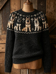 Women's Vintage German Shepherd Dogs Yoke Isle Print Cozy crew neck sweater