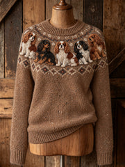 Women's cute puppy design casual long-sleeve sweater