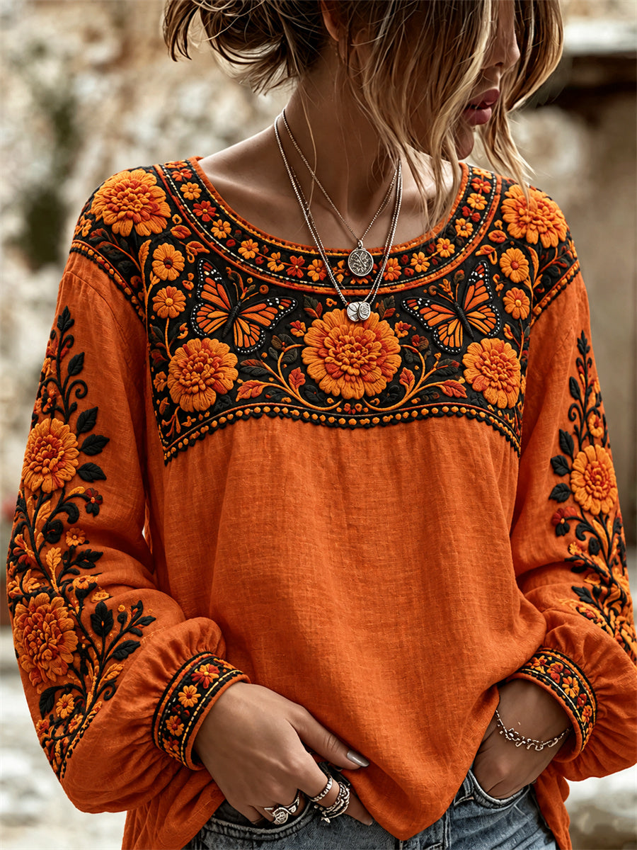 Women's Day of the Dead Mexican Marigolds Floral Print Shirt